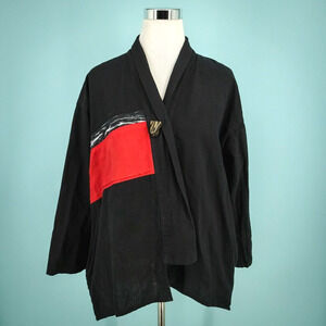 Cupcake International Size Large L Black Red Asymmetrical Button Artsy Jacket